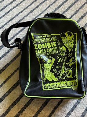 Sourpuss Black & Neon Green Zombie Radio Show Messenger Bag